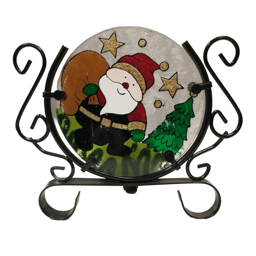 Vintage Santa Claus Metal Christmas Lantern Wire Tea Light Candle Holder